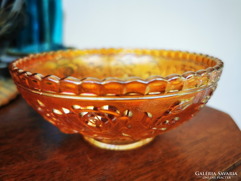 Iridescent rose bowl with fenton carnival