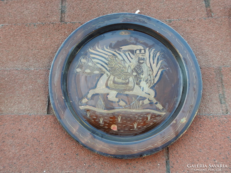 Szfinx kézzel gravírozott vörösréz falitál - fali tányér