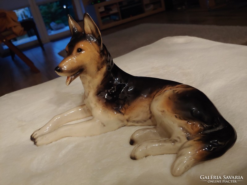 Beautifully painted German Shepherd dog in porcelain