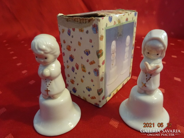 German porcelain bell, two pieces, sacred figurine in the grip. Its height is 8.5 cm. He has!