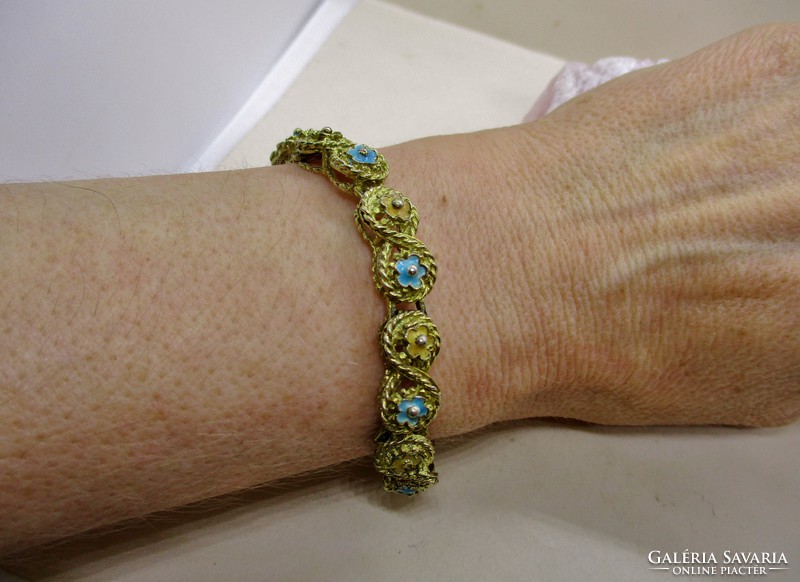 Beautiful antique gilded silver bracelet with turquoise enamel