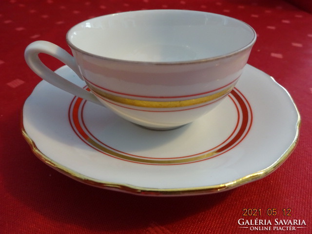 Csehszlovák porcelán, arany, rózsaszín csíkos kávéscsésze + alátét. Vanneki!