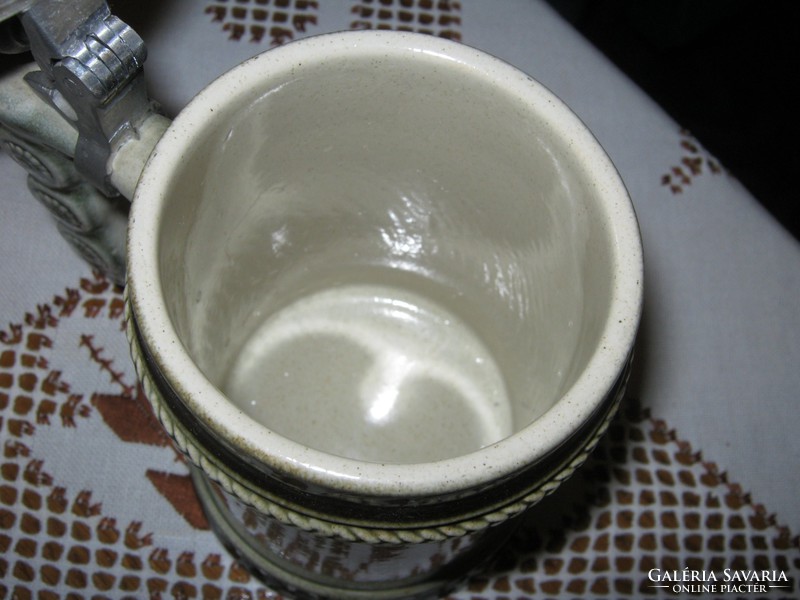 Beer jug with a tin-covered mug