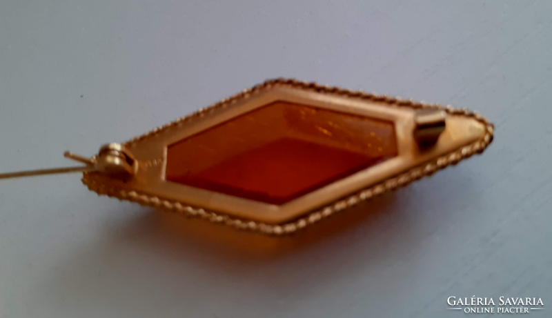 Retro genuine amber brooch pin in marked frame