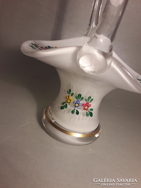 Bohemia vagy Poschinger kézzel festett üveg kosár váza ritkaság
