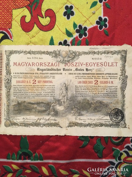 Hungarian Jóssív association on lottery ticket loan 1888 July 31, Budapest