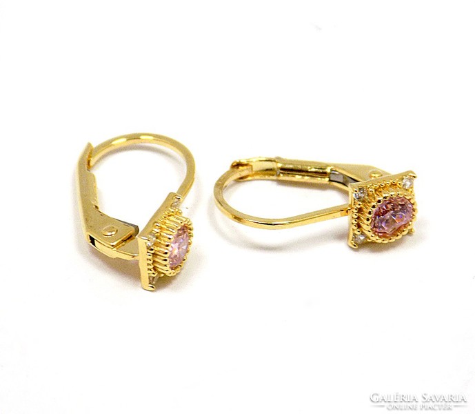 Pink Stones Gold Kids Earrings (zal-au98111)