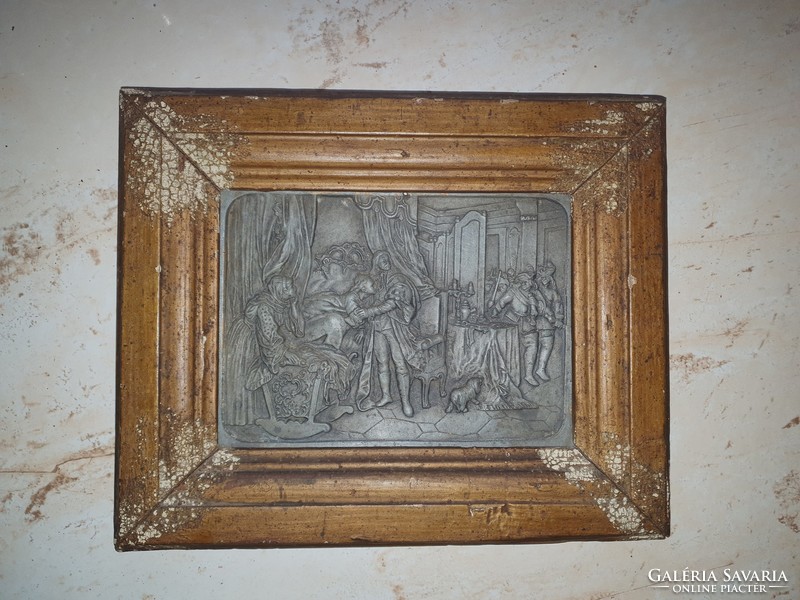 Antique copper electroplating in an original wooden frame, 24.5x30 cm