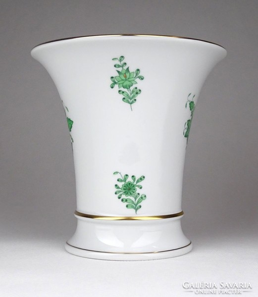 1E406 Régi zöld Apponyi mintás Herendi porcelán váza 14 cm