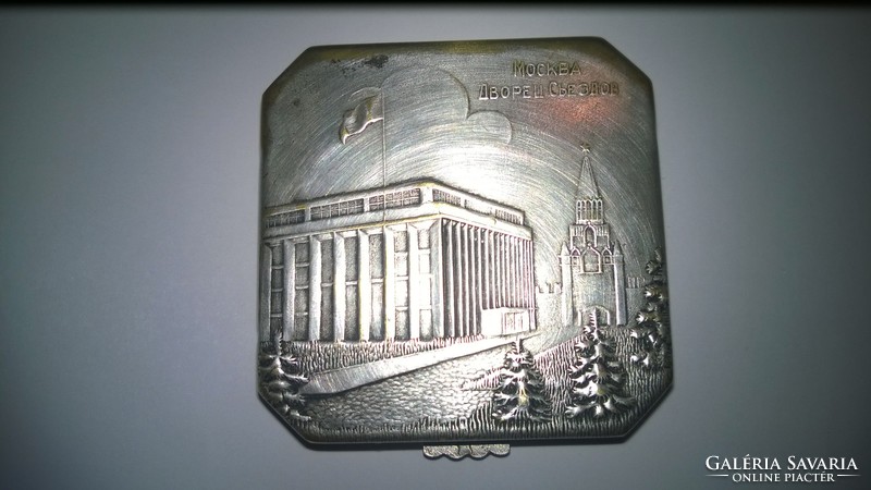 Antique Russian silver-plated box-powder compact