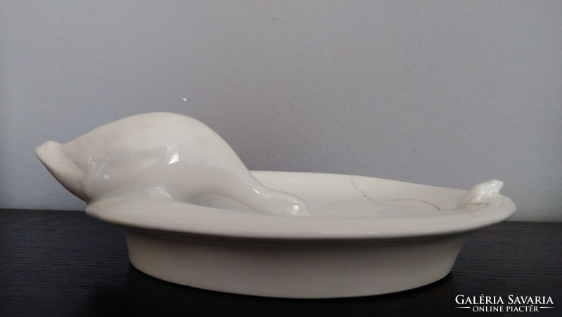 Antique zsolnay porcelain duck bowl, centerpiece, business card holder, maybe 1877. With logo