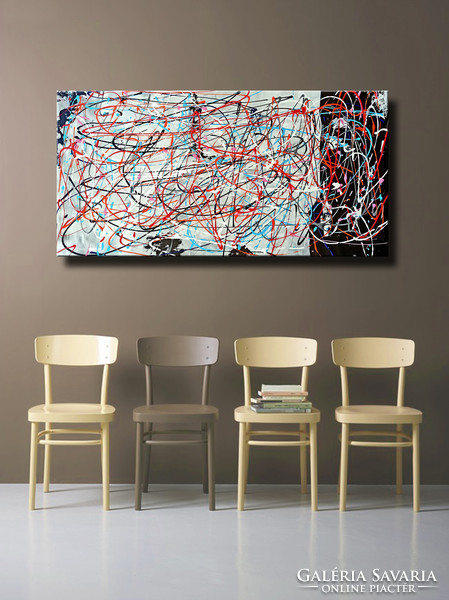 Red edit: jackson pollock style abstract n21005 120x60cm