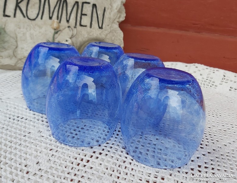 Retro röviditalos pohár poharak repesztett Gyönyörű kék Fátyolüveg fátyol karcagi berekfürdői üveg
