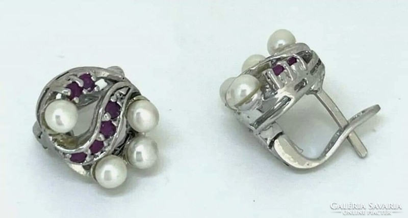 Cute cultured pearl ruby dagastone sterling silver /925/ earrings-new