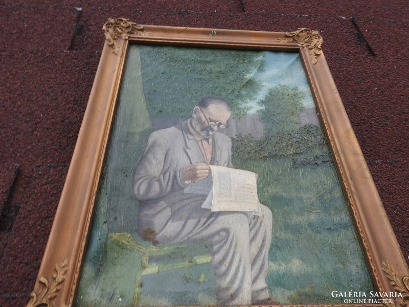 Old painting _ my father (reading a newspaper) - unknown artist