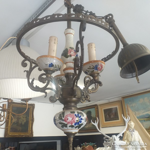 Antique bronze, copper majolica chandelier chandelier.Lamp.