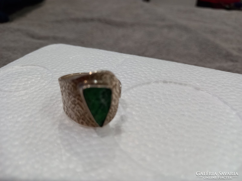 Real modern adjustable silver mantle ring with dioptase usa (57/58) standard size