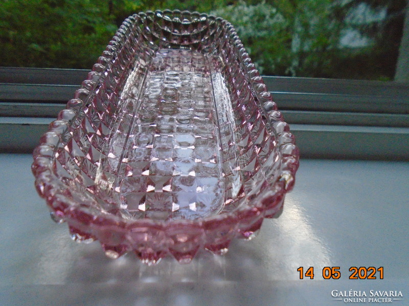 Antique diamond cut pink crystal glass long oval toilet tray