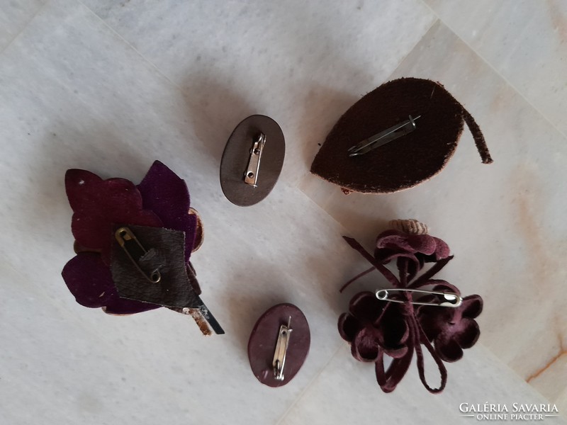 Ceramic, leather badge brooch