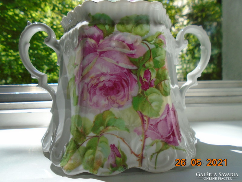 19. Sz art nouveau, relief pattern, rose tea sugar bowl