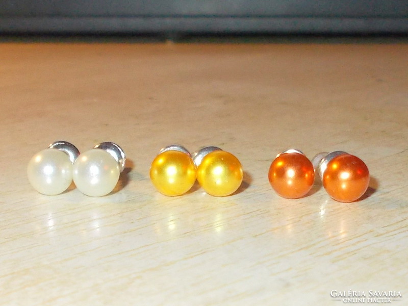 Törtfehér- Aranysárga- Rose Arany fényű  Shell Pearl Gyöngy Fülbevaló 3 pár Egyben
