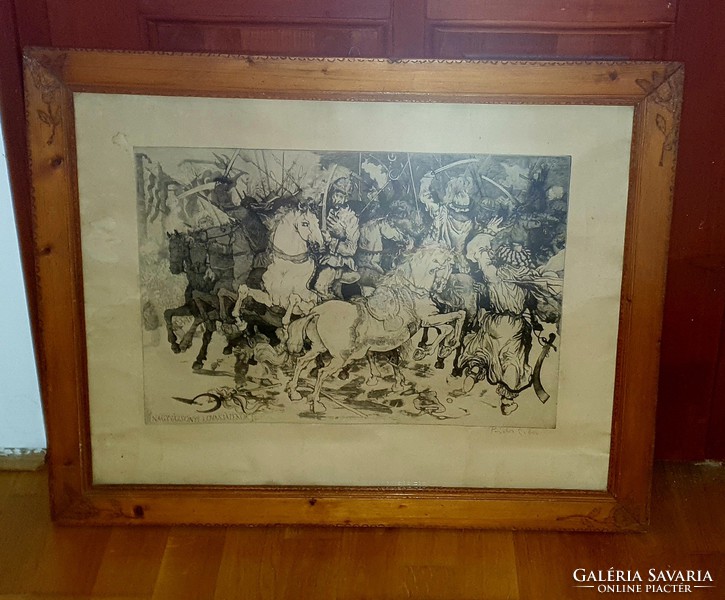 Horse toys from Nagyvázsony, gábor pastor, large etching in glazed frame