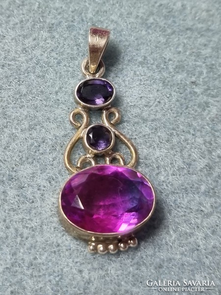 Wonderful pink topaz - amethyst gemstone sterling silver /925/ pendant-new