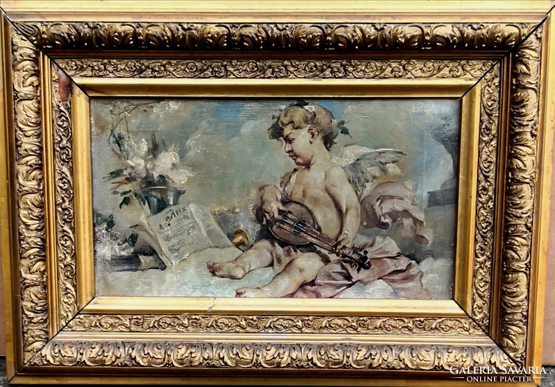 Fk/102 - fairy putto! Unknown painter - putto with mandolin