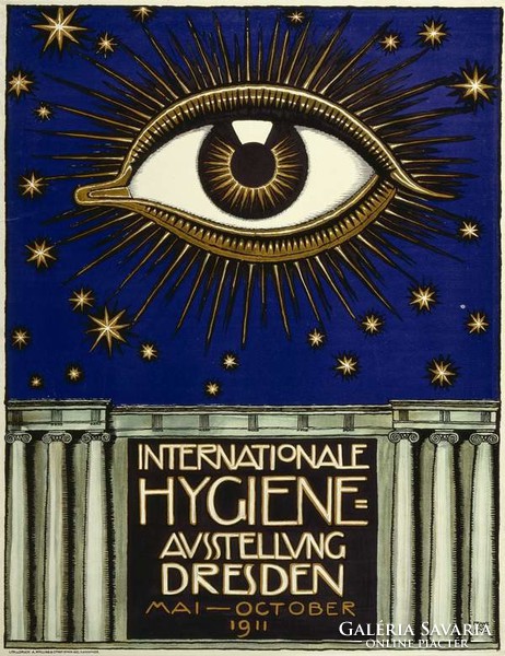 Német szecessziós kiállítás plakát reprint nyomat Franz von Stück szem éjszaka égbolt csillag oszlop