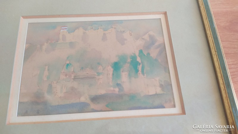(K) Szép akvarell festmény 27x22 cm AS 86