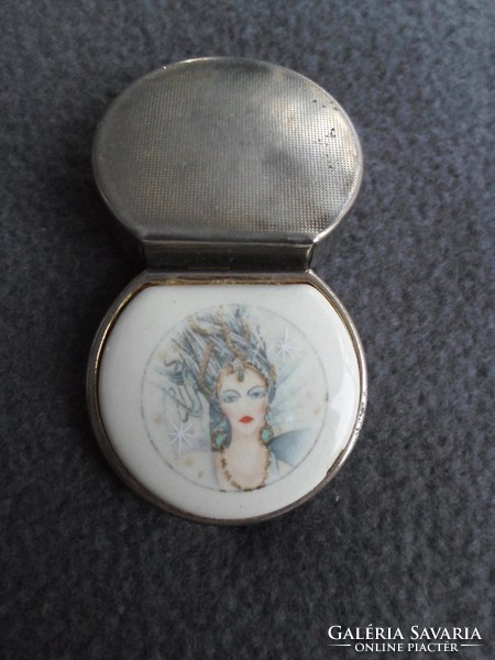 100-year-old art deco metal cup with a hand-painted porcelain portrait on top