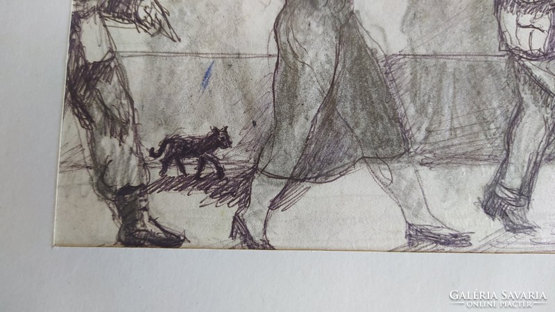 (K) Herpay József nagyon személyes jellegű grafikája, történettel  35x43 cm kerettel