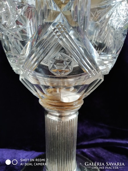 Ezüst, kristály kombinációs (Bachruch Antal 800-as) zsidó vallási kináló (ciborium)