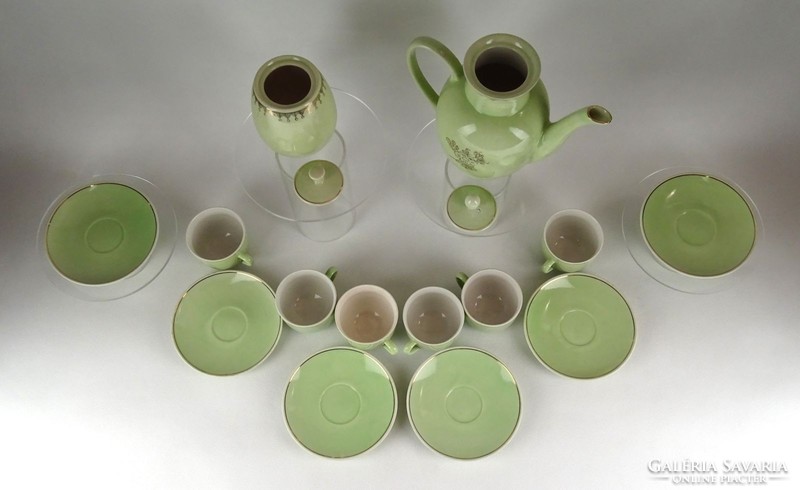 1E745 Régi almazöld vagy olivazöld színű hibátlan porcelán kávéskészlet