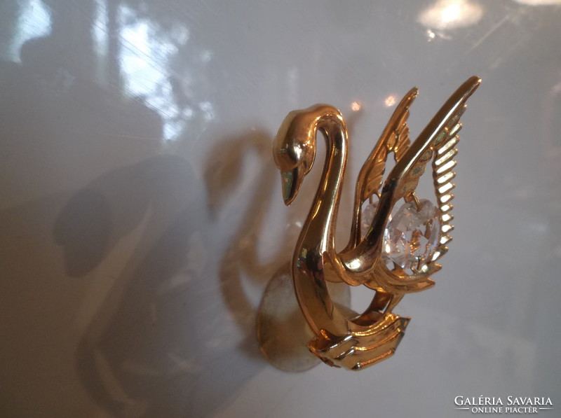 Statue - 24 carat - gold-plated - with crystal decoration - swan with suction cup - 5.5 x 3.5 cm