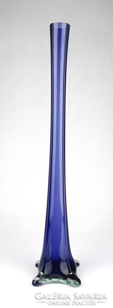 1E737 Régi lila királykék színű fújt üveg szálváza 40 cm