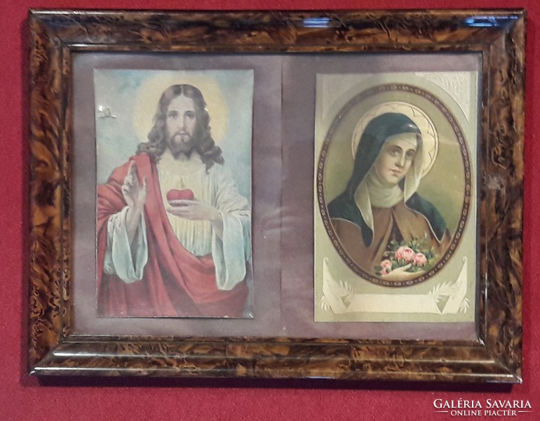 Antik Jézus szíve és Szent Erzsébet kép