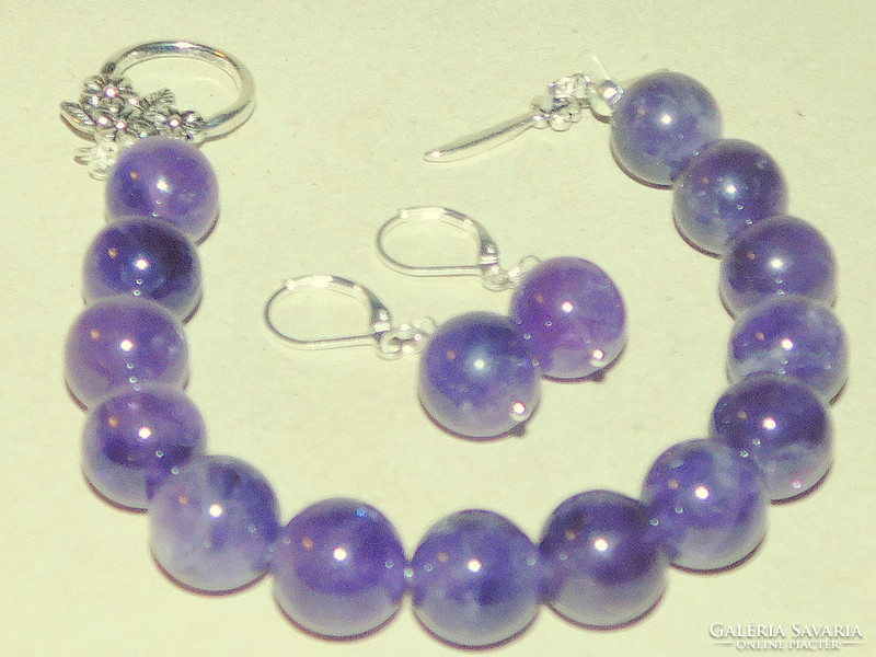 Amethyst pearl bracelet and earrings jewelry set - ornate floral clasp