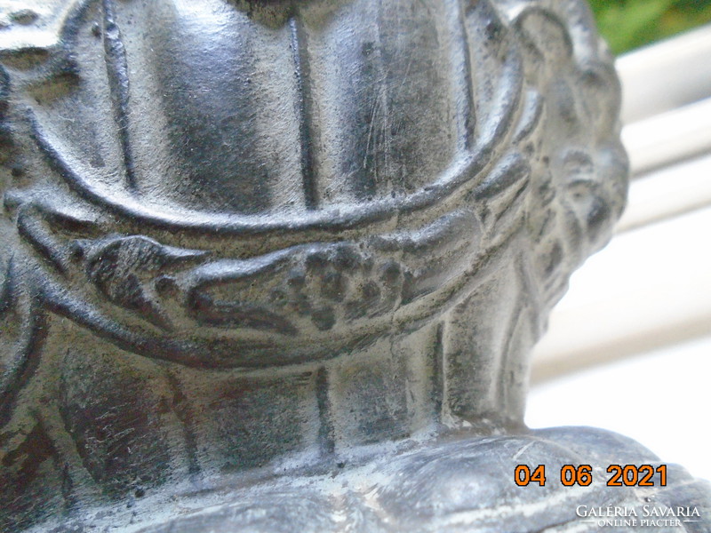 18.sz Empire tartó figurális puttóval, női és kos fejekkel, patinás bronz hatású terrakotta
