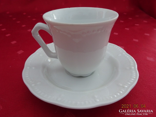 German porcelain, white coffee cup + placemat. He has!