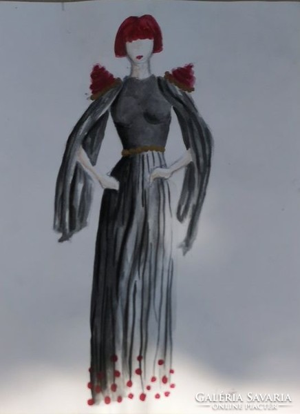 Jelmez, divatterv.Tempera papír. Mérete30x40 cm.