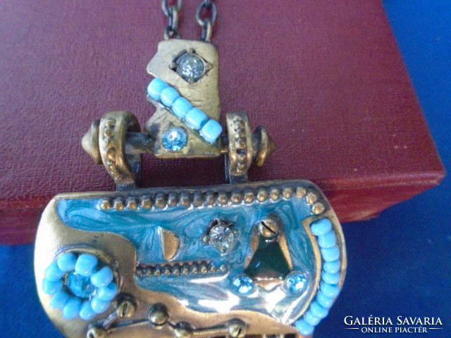 Iparművész nyaklánc kék köves medállal és tűzzománc kiegészítéssel  nagyon csodás munka