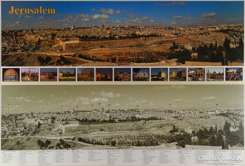 1E818 Nagyméretű keretezett Jeruzsálem plakát 75 x 107 cm