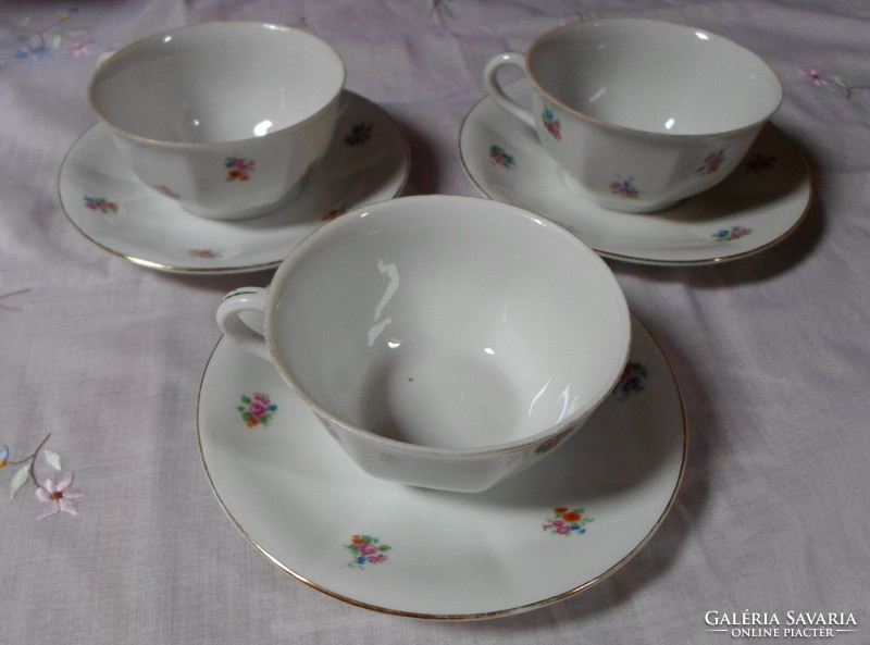 Drasche porcelain, floral tea set: teapot, sugar bowl, cup with saucer