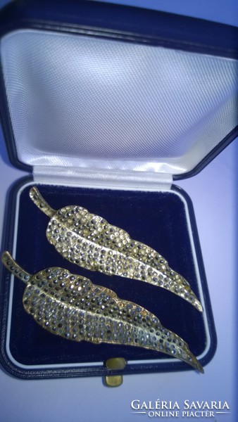 Silver-plated leaf brooch with retro marcasite 6 cm