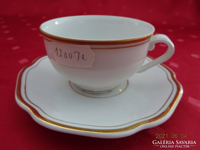 H & c Czechoslovakian porcelain antique coffee cup + placemat with gold trim. He has!