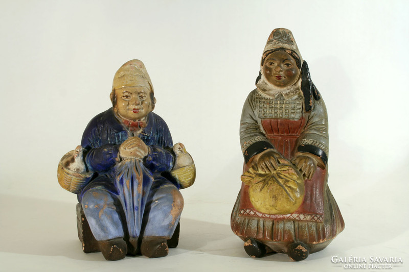 2 bushings painted terracotta figure tile ceramic man woman