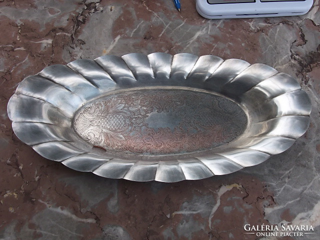 Bargain price - antique oval tray with patina, silver-plated with engraved decoration