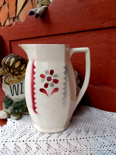 Granite 25.5 Cm high floral jug with flower pattern, nostalgia piece, rustic decoration
