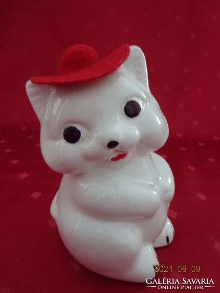 Német porcelán figura, ülő cica - persely, magassága 13 cm. Vanneki!
